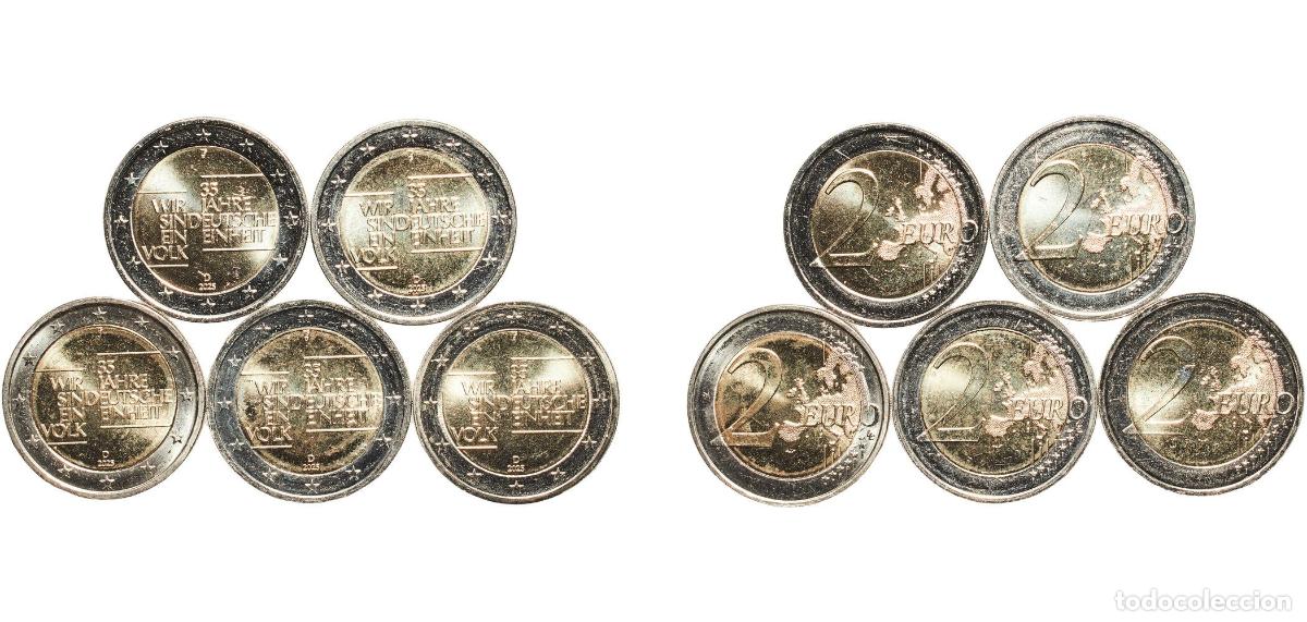 Material numism&aacute;tico: Germany Federal Republic 2025 2 Euros set complete (German Reunification ,A,D,F,G,J) Bimetallic: ni