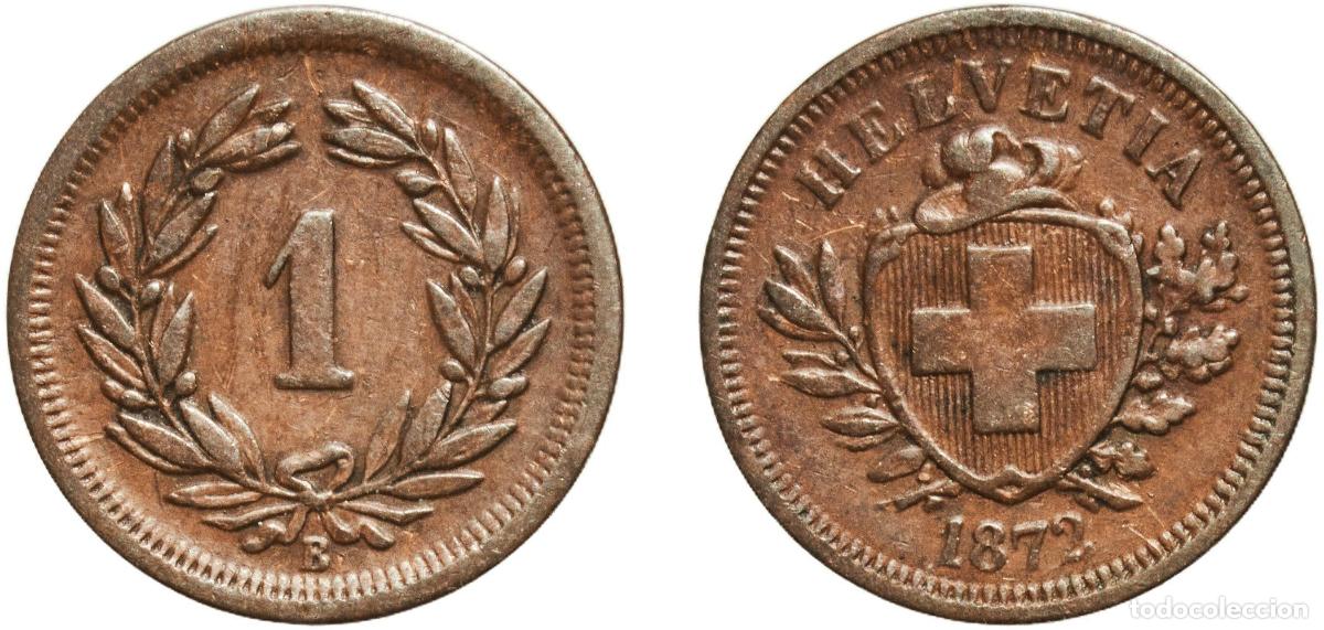 Material numism&aacute;tico: Switzerland Federal State 1872 B 1 Rappen (Wreath; bronze) Bronze (95% copper, 4% tin, 1% zinc) Ber