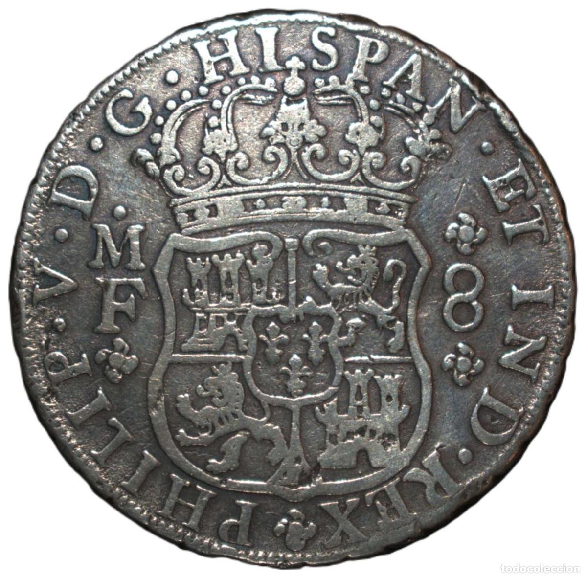 Material numism&aacute;tico: 1736. Felipe V. 8 Reales Columnario. Mejico MF