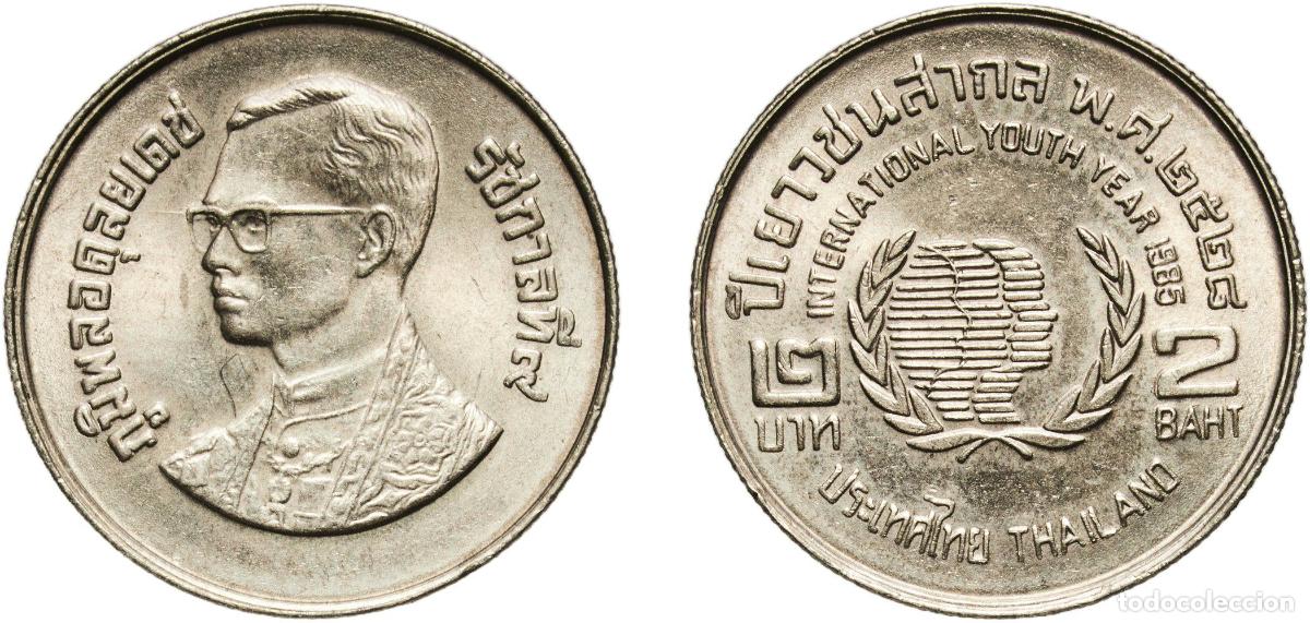 Material numism&aacute;tico: Thailand Kingdom 2528 (1985) 2 Baht - Rama IX (International Year of Youth) Copper-nickel clad copp