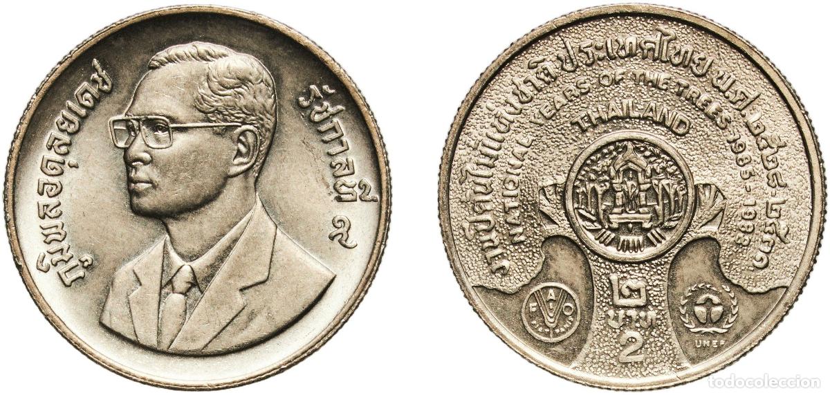 Material numism&aacute;tico: Thailand Kingdom 2528 (1985) 2 Baht - Rama IX (Year of the Trees) Copper-nickel clad copper (300000