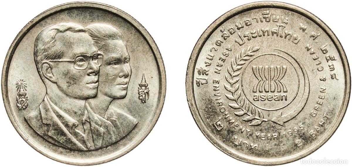 Material numism&aacute;tico: Thailand Kingdom 2538 (1995) 2 Baht - Rama IX (Year of ASEAN Environment) Copper-nickel clad copper