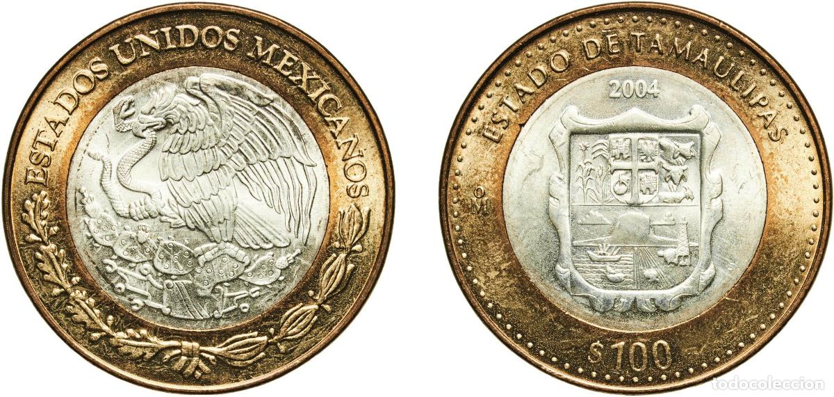 Material numism&aacute;tico: Mexico United Mexican States 2004 Mo 100 Pesos (Tamaulipas) Bimetallic: silver (.925) centre in alu