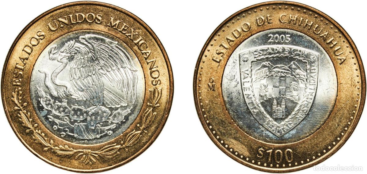 Material numism&aacute;tico: Mexico United Mexican States 2005 Mo 100 Pesos (Chihuahua) Bimetallic: silver (.925) centre in alum