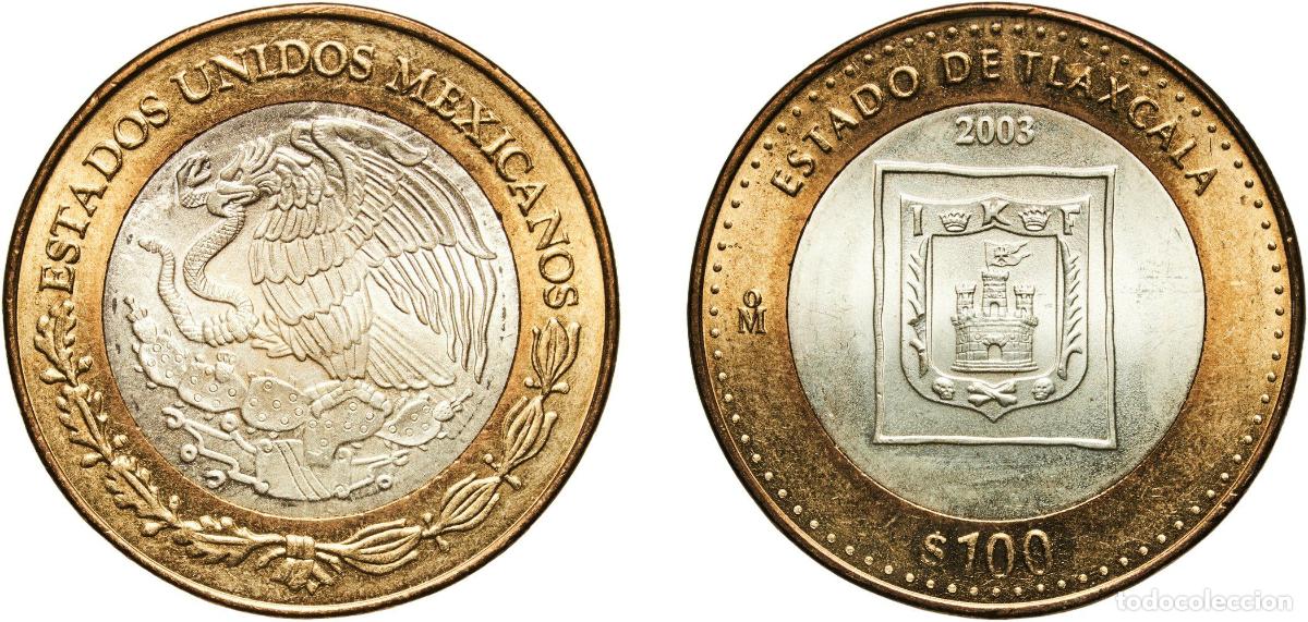 Material numism&aacute;tico: Mexico United Mexican States 2003 Mo 100 Pesos (Tlaxcala) Bimetallic: silver (.925) centre in alumi
