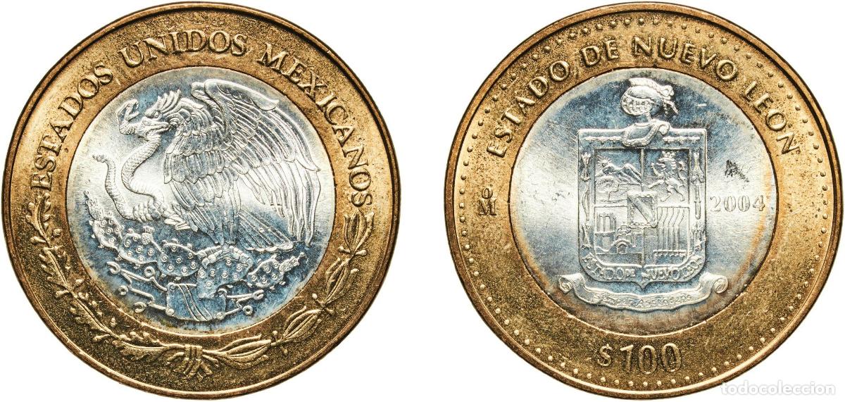 Material numism&aacute;tico: Mexico United Mexican States 2004 Mo 100 Pesos (Nuevo Leon) Bimetallic: silver (.925) centre in alu