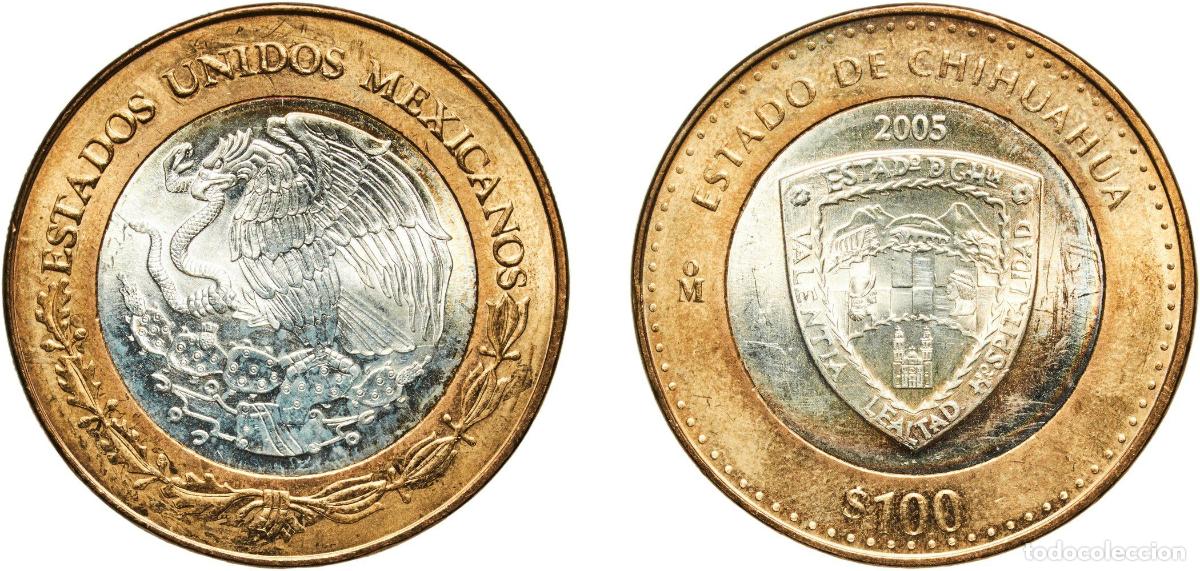 Material numism&aacute;tico: Mexico United Mexican States 2005 Mo 100 Pesos (Chihuahua) Bimetallic: silver (.925) centre in alum