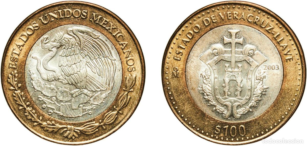 Material numism&aacute;tico: Mexico United Mexican States 2003 Mo 100 Pesos (Veracruz-Llave) Bimetallic: silver (.925) centre in