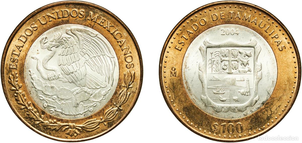 Material numism&aacute;tico: Mexico United Mexican States 2004 Mo 100 Pesos (Tamaulipas) Bimetallic: silver (.925) centre in alu
