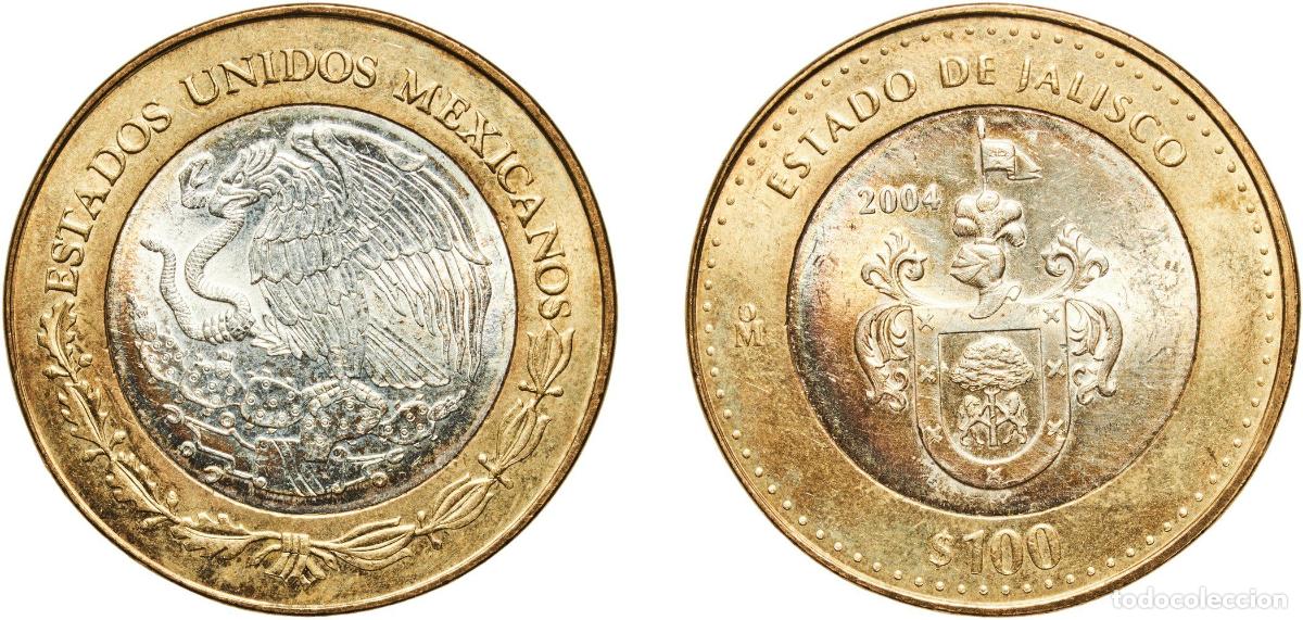 Material numism&aacute;tico: Mexico United Mexican States 2004 Mo 100 Pesos (Jalisco) Bimetallic: silver (.925) centre in alumin