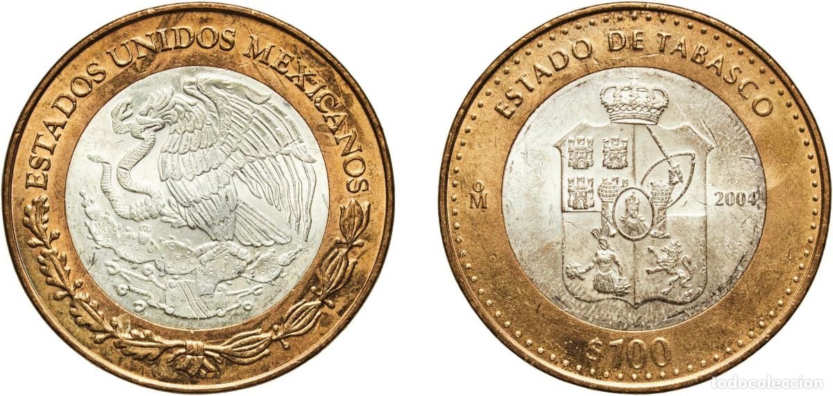Material numism&aacute;tico: Mexico United Mexican States 2004 Mo 100 Pesos (Tabasco) Bimetallic: silver (.925) centre in alumin