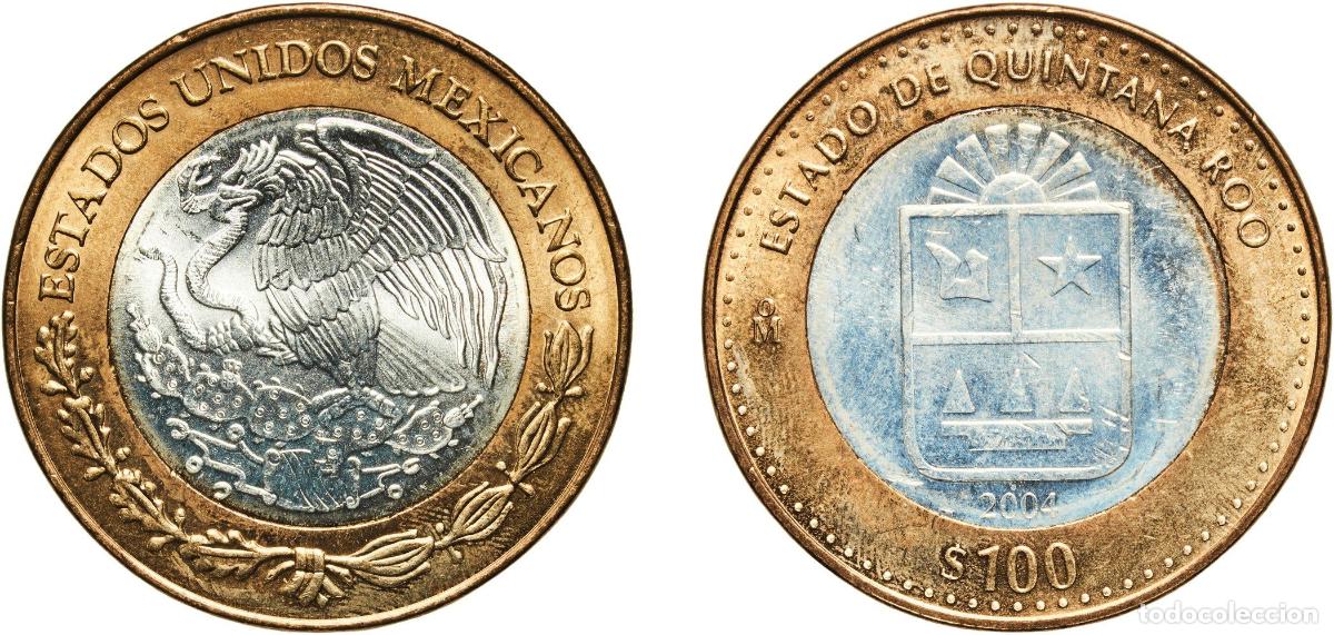 Material numism&aacute;tico: Mexico United Mexican States 2004 Mo 100 Pesos (Quintana Roo) Bimetallic: silver (.925) centre in a