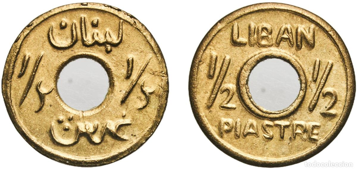 Material numism&aacute;tico: Lebanon Republic 1941 &frac12; Ghirsh / Piastre (WW2 War Coinage) Brass 2.14g AU KM 11 Lec 45 Sch&ouml;n 11