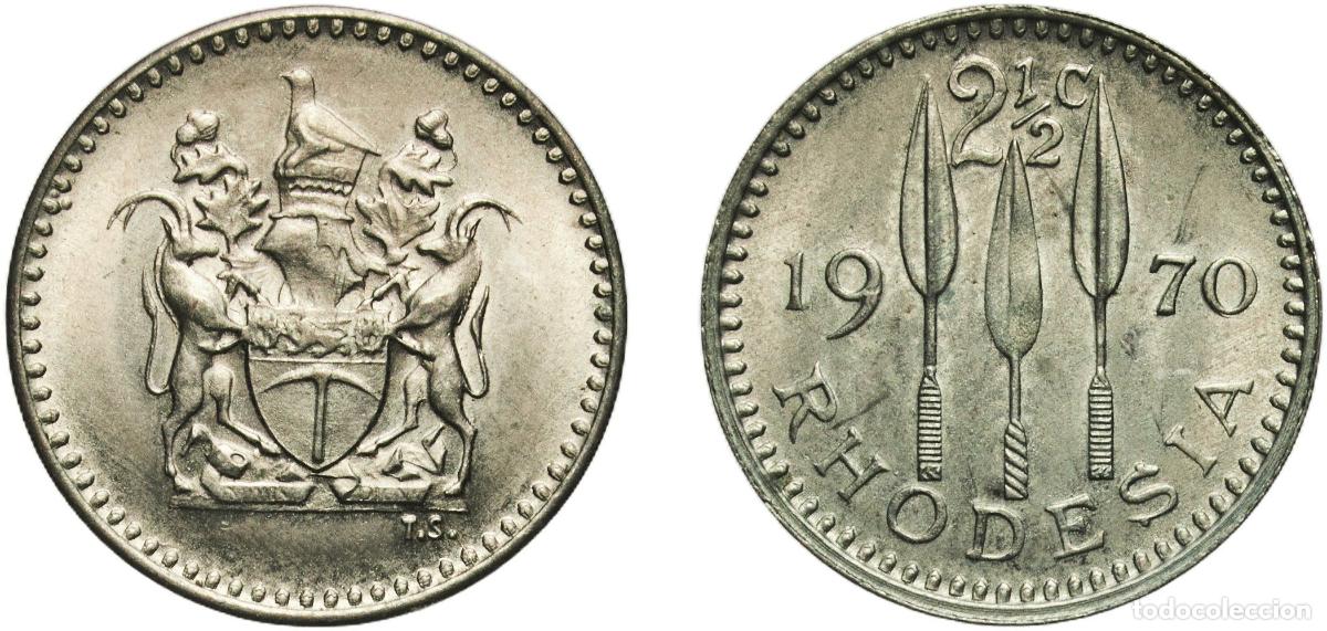 Material numism&aacute;tico: Zimbabwe Rhodesia (1964-1979) Republic 1970 2&frac12; Cents Copper-nickel Pretoria Mint (4000000) 1.44g UN