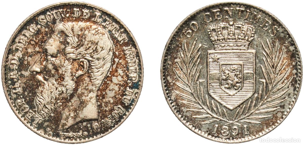 Material numism&aacute;tico: Congo Belgian Congo and Ruanda-Urundi Administrative union 1891 50 Centimes - L&eacute;opold II Silver (.8