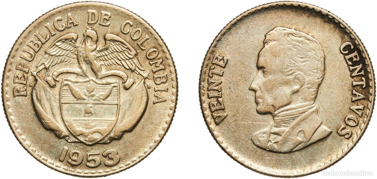 Material numism&aacute;tico: Colombia Republic 1953 B 20 Centavos Billon (.300 silver) Casa de Moneda de Colombia Mint (17819000