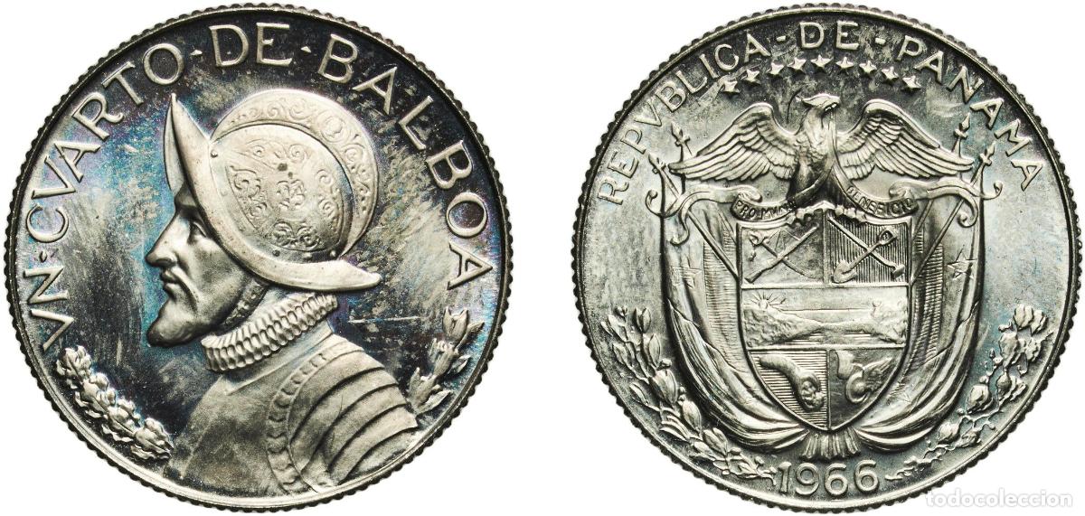 Material numism&aacute;tico: Panama Republic 1966 &frac14; Balboa Copper-nickel clad copper (Cladding: 75% Copper, 25% Nickel; Core: 10