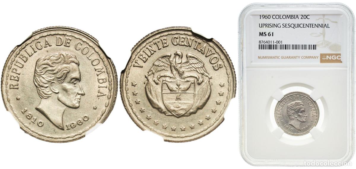Material numism&aacute;tico: Colombia Republic 1960 20 Centavos (Independence) Copper-nickel (75% Copper, 25% Nickel) Casa de Mo