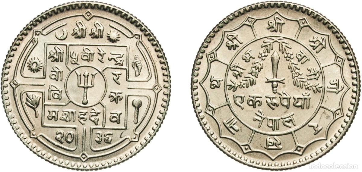 Material numism&aacute;tico: Nepal Kingdom 2036 (1979) 1 Rupee - Birendra Bir Bikram Copper-nickel (30000000) 7.56g UNC KM 828a