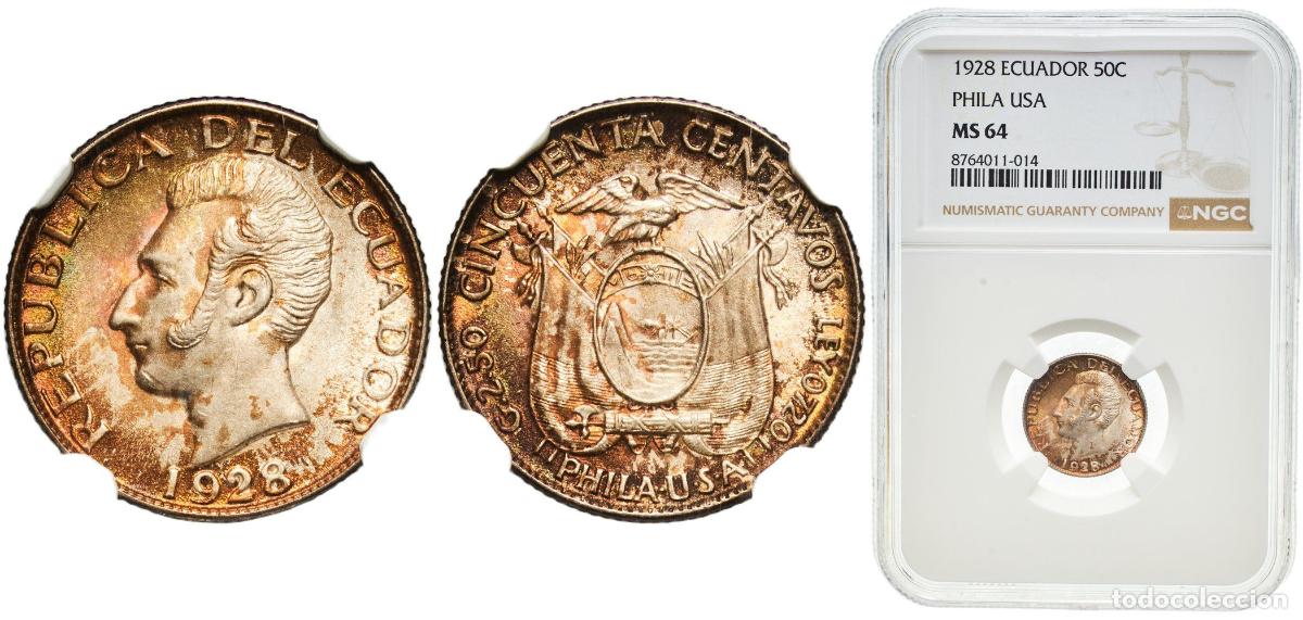 Material numism&aacute;tico: Ecuador Republic 1928 50 Centavos Wonderful patina Silver (.720) (Copper .280) Philadelphia Mint (1