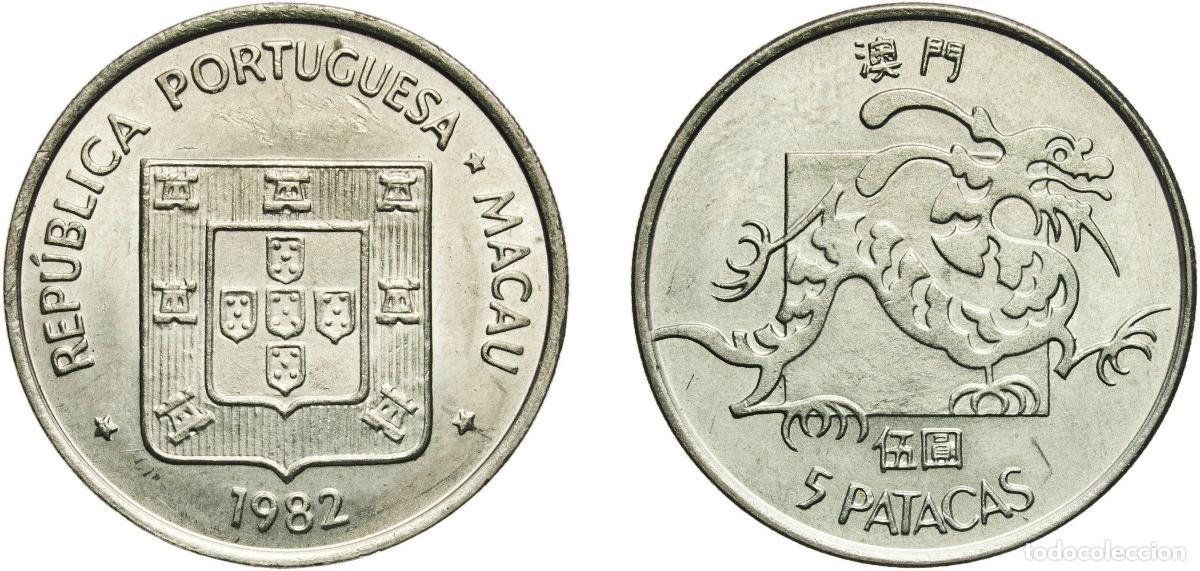 Material numism&aacute;tico: China Macau Portuguese Overseas Province 1982 5 Patacas Copper-nickel Pobjoy Mint 10.63g UNC KM 24