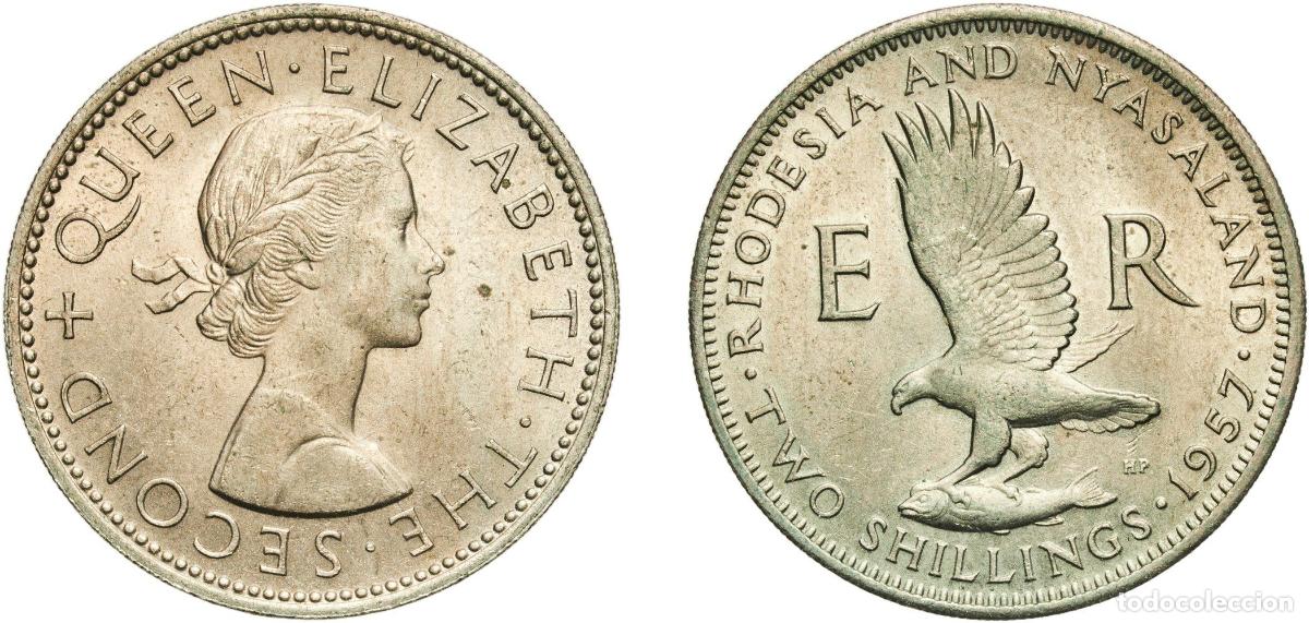 Material numism&aacute;tico: Rhodesia and Nyasaland 1957 2 Shillings - Elizabeth II (1st portrait) Copper-nickel Royal Mint (Tow