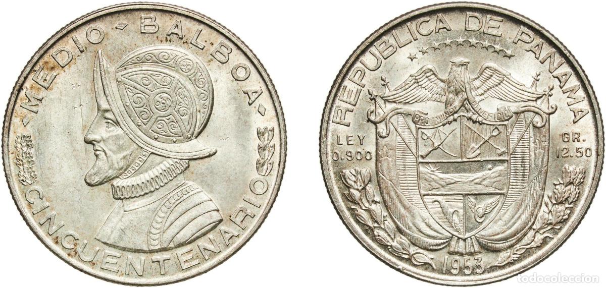 Material numism&aacute;tico: Panama Republic 1953 &frac12; Balboa (Republic) Silver (.900) (Copper .100) Casa de Moneda de M&eacute;xico Mint