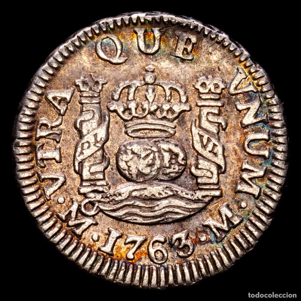 Material numism&aacute;tico: Carlos III (1759-1788). 1/2 real. 1763. M&eacute;xico. M. (Cal-180). Ag. 1,69 g. MBC+. Suave p&aacute;tina.
