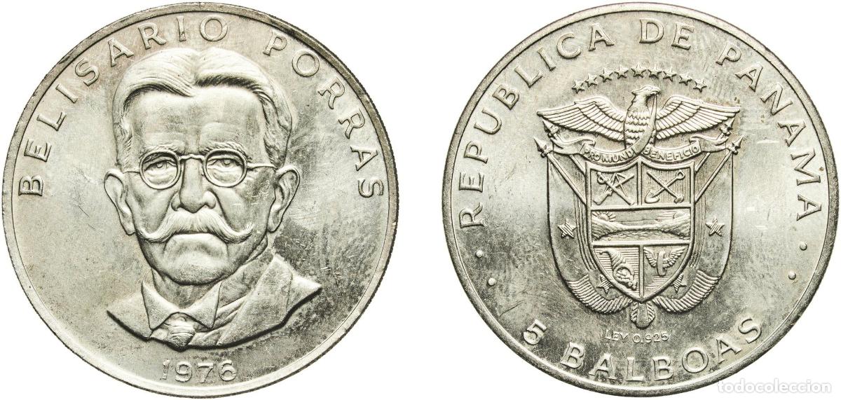 Material numism&aacute;tico: Panama Republic 1976 FM 5 Balboas (Belisario Porras, Ley 0.925 erroneous) Copper-nickel clad copper