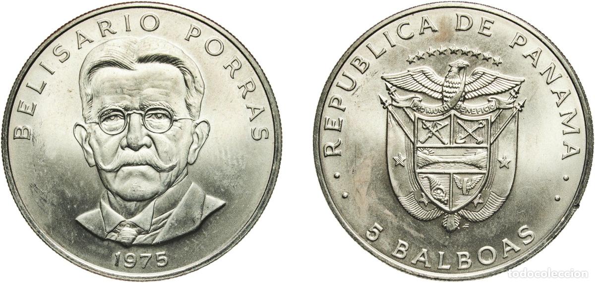 Material numism&aacute;tico: Panama Republic 1975 FM 5 Balboas (Belisario Porras) Copper-nickel clad copper (Cladding: 75% Coppe