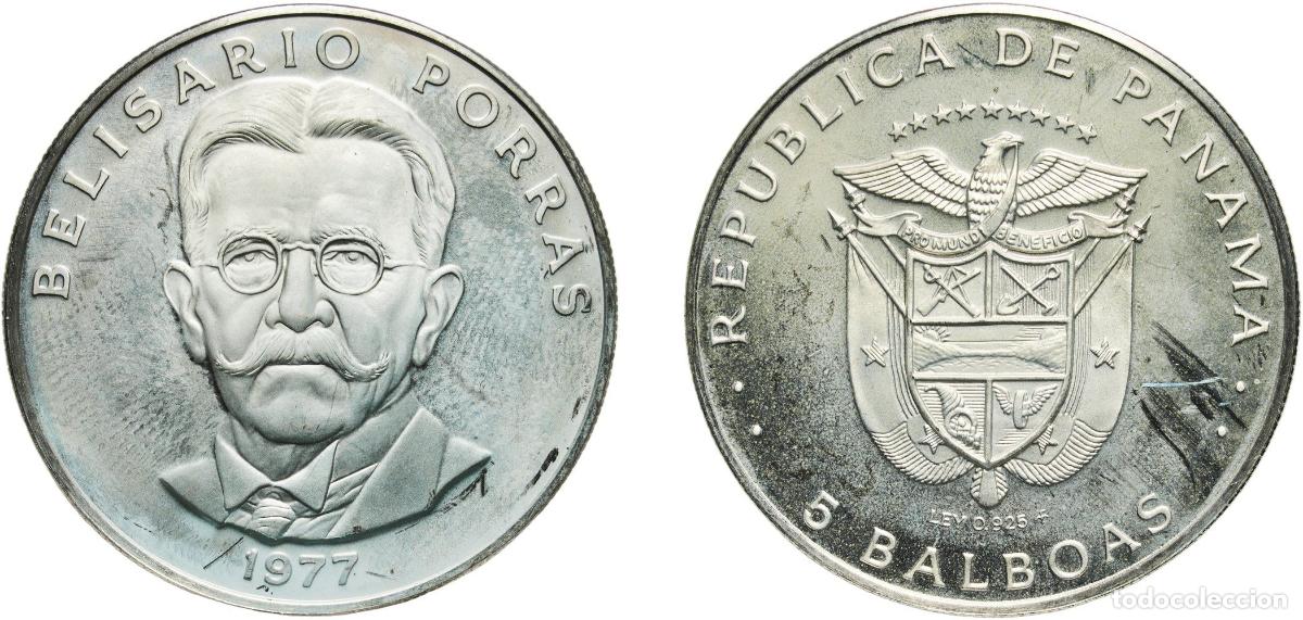 Material numism&aacute;tico: Panama Republic 1977 FM 5 Balboas (Belisario Porras; Silver Proof Issue) Silver (.925) The Franklin