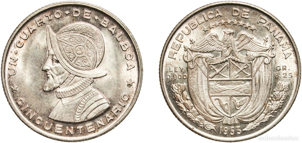 Material numism&aacute;tico: Panama Republic 1953 &frac14; Balboa (50th Anniversary) Silver (.900) (Copper .100) Casa de Moneda de M&eacute;xi