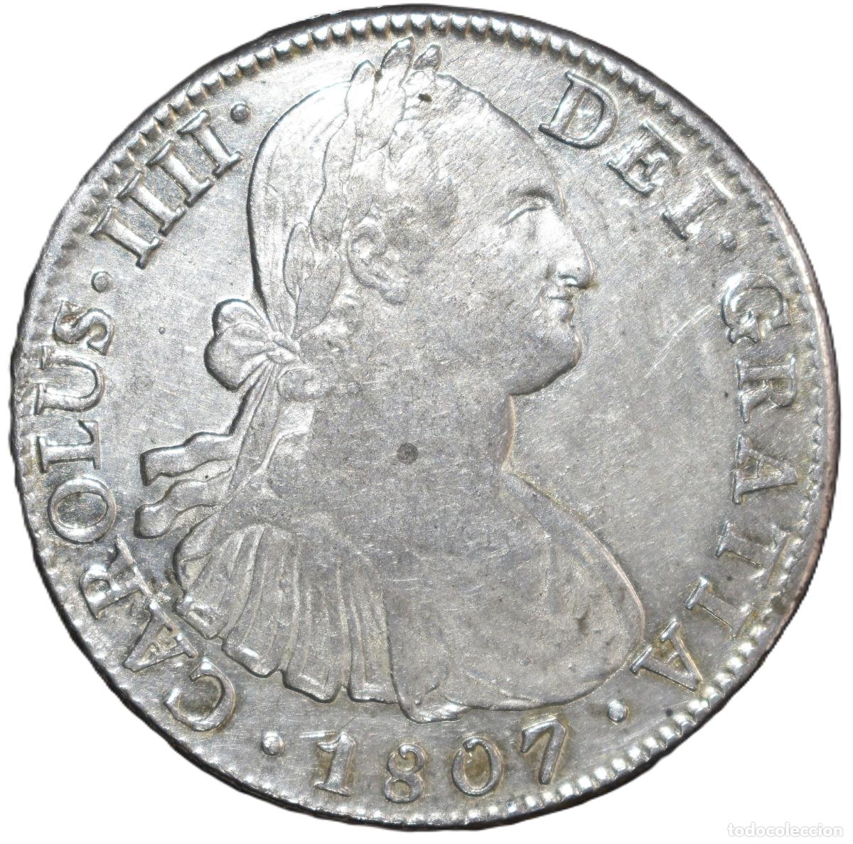 Material numism&aacute;tico: 1807. Carlos IV. 8 Reales de M&eacute;jico. Ensayador TH. EBC. Preciosa.