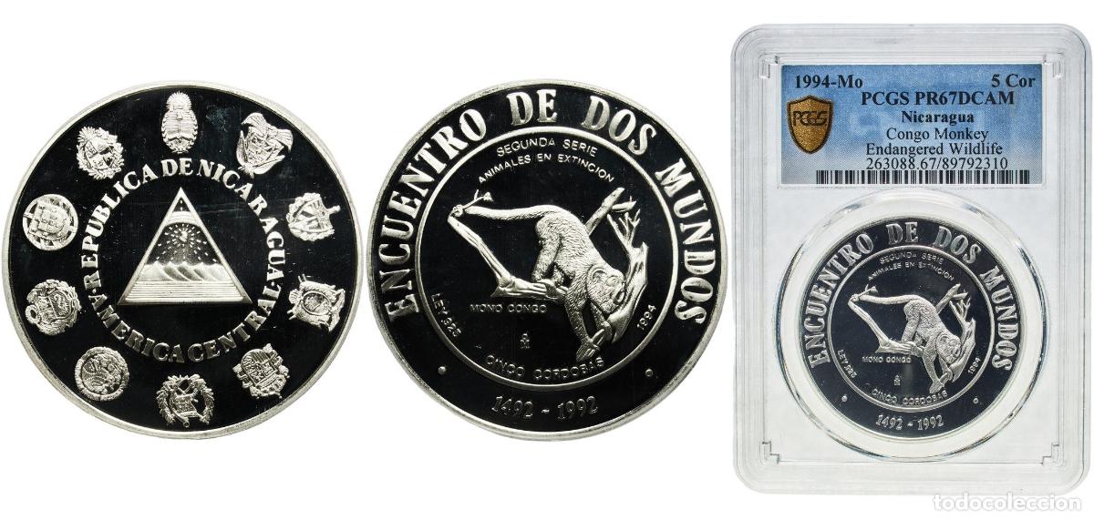 Material numism&aacute;tico: Nicaragua Republic 1994 Mo 5 C&oacute;rdobas (Congo Monkey) Silver (.925) Casa de Moneda de M&eacute;xico Mint (2