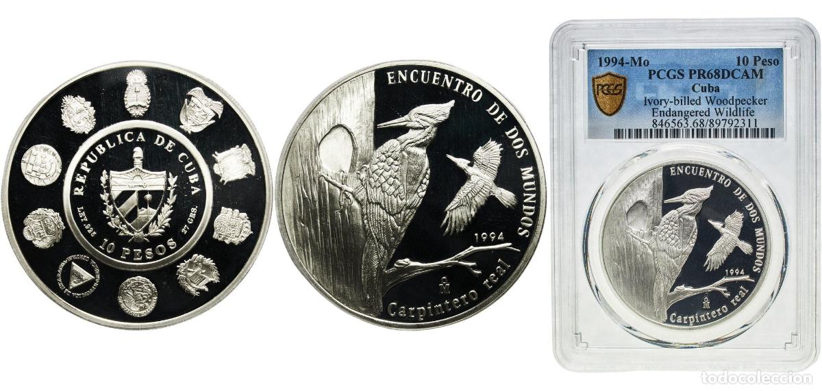 Material numism&aacute;tico: Cuba Second Republic 1994 Mo 10 Pesos (Ivory-billed Woodpecker) Silver (.925) Casa de Moneda de M&eacute;x