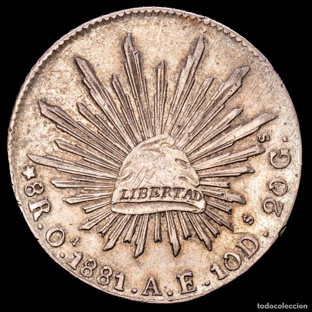 Material numism&aacute;tico: M&eacute;xico. 8 reales. 1881. Oaxaca. AE. (Km-377,11). Ag. 26,86 gramos. Tono. MBC+