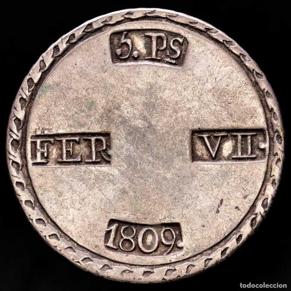 Material numism&aacute;tico: Fernando VII (1808-1833). 5 pesetas. 1809. Tarragona. (Cal-1429). Ag. 26,43 gramos. Tono. MBC+.