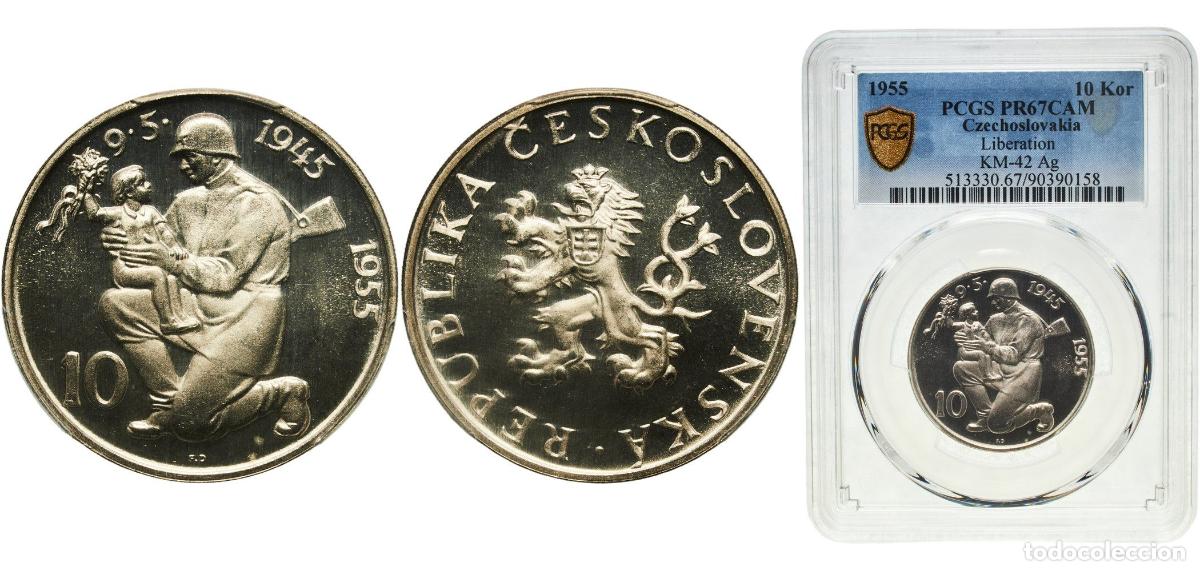 Material numism&aacute;tico: Czechoslovakia People's Republic 1955 10 Korun PROOF (10 Years - Liberation) Silver (.500) (5000) 1