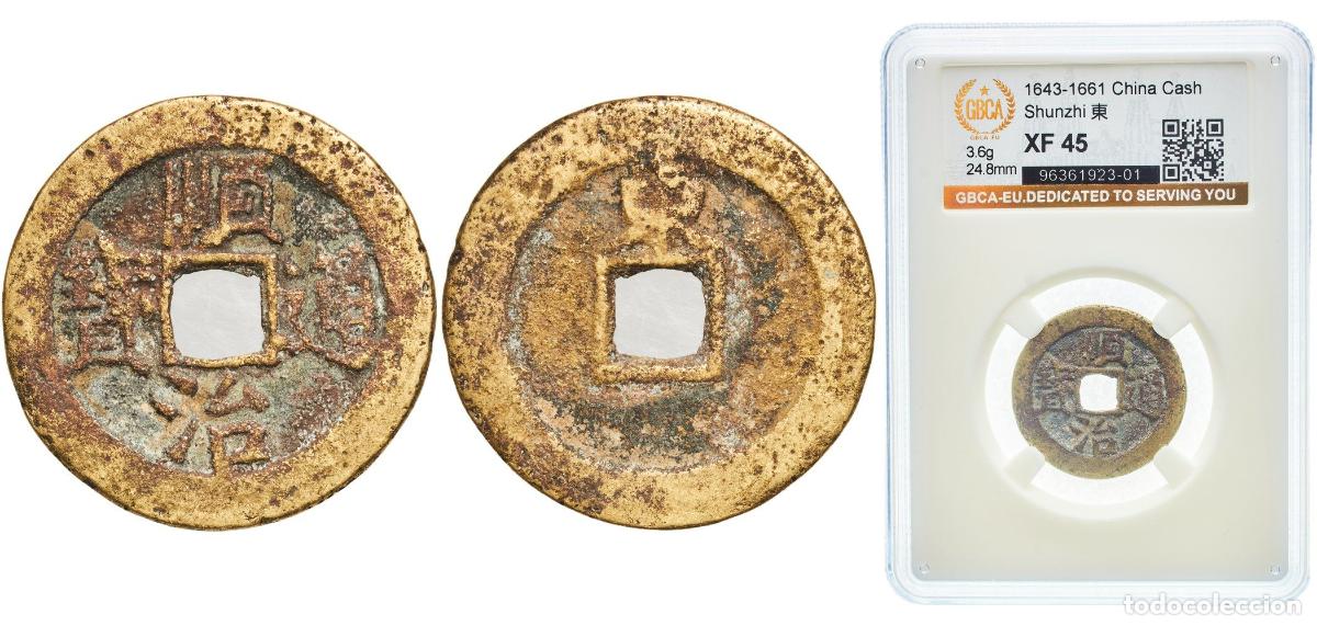 Material numism&aacute;tico: China Chinese Empire ND (1643-1661) 1 Cash - Shunzhi (Tongbao; Chinese reverse; Dong) Brass Jinan
