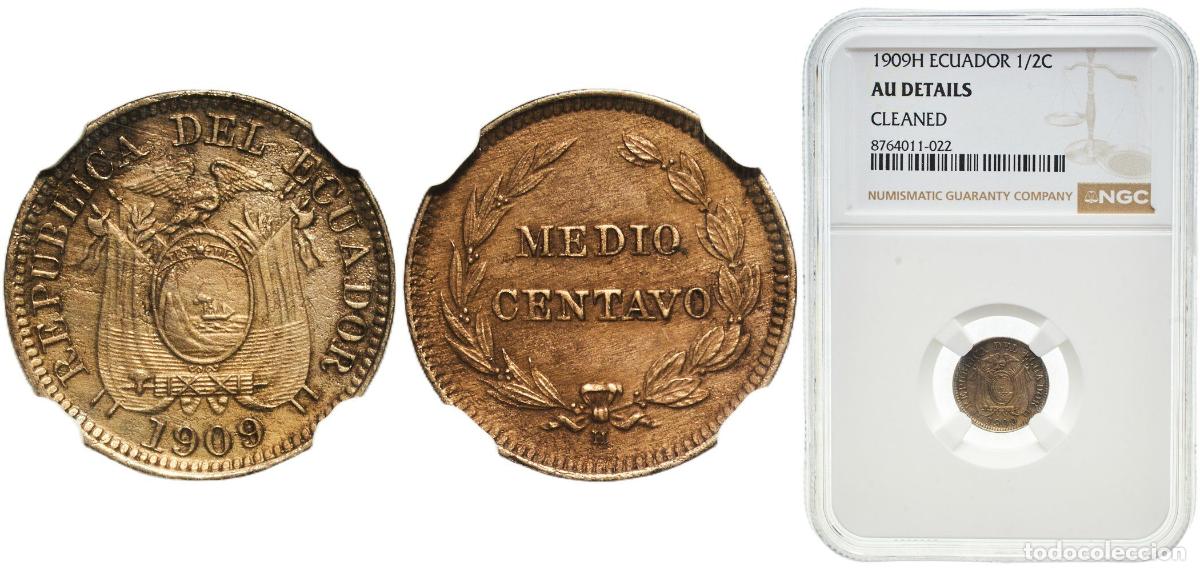 Material numism&aacute;tico: Ecuador Republic 1909 H &frac12; Centavo Copper-nickel Heaton and Sons / The Mint Birmingham Limited (4000