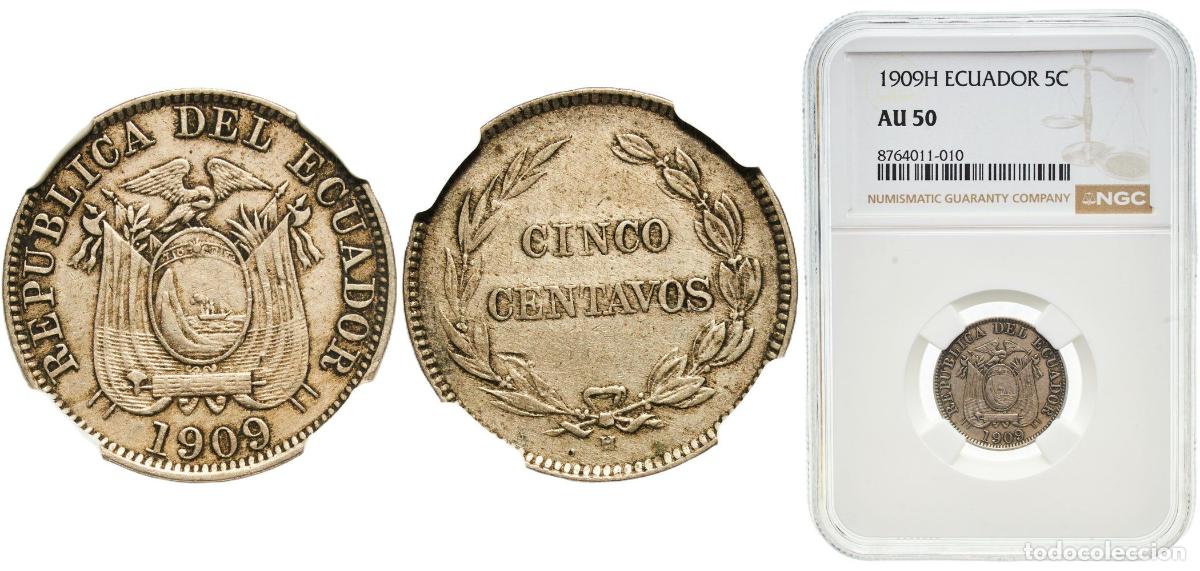 Material numism&aacute;tico: Ecuador Republic 1909 H 5 Centavos Copper-nickel (75% Copper, 25% Nickel) Heaton and Sons / The Min