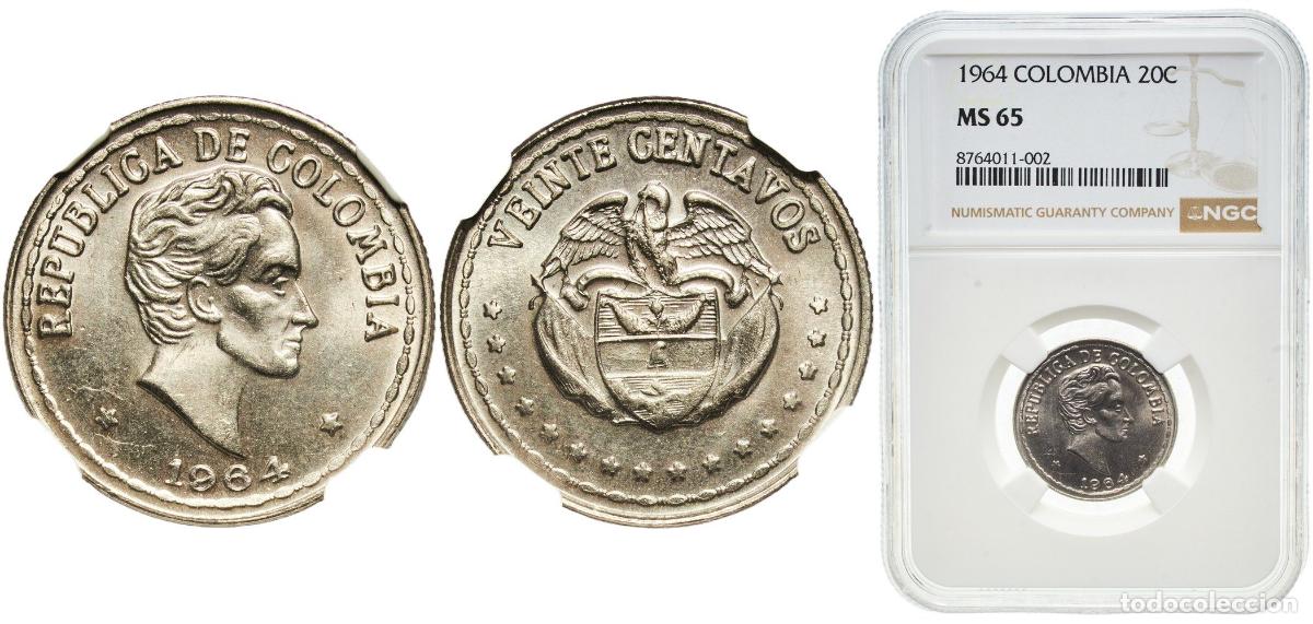 Material numism&aacute;tico: Colombia Republic 1964 20 Centavos Copper-nickel (75% Copper, 25% Nickel) Casa de Moneda de Colombi