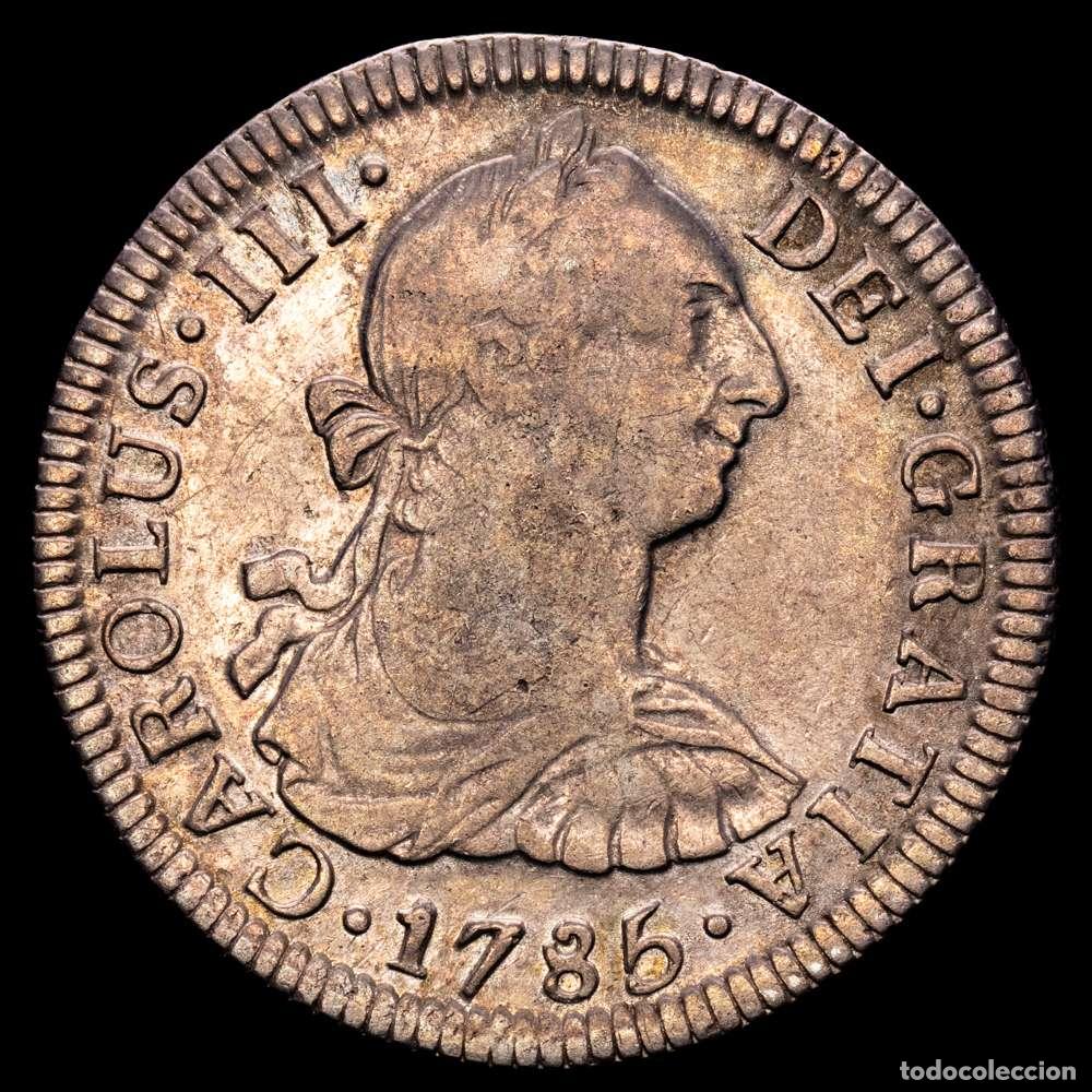 Material numism&aacute;tico: Carlos III (1759-1788). 2 reales. 1785. M&eacute;xico. FM. (Cal-677). Ag. 6,65 gramos. Suave tono. MBC.