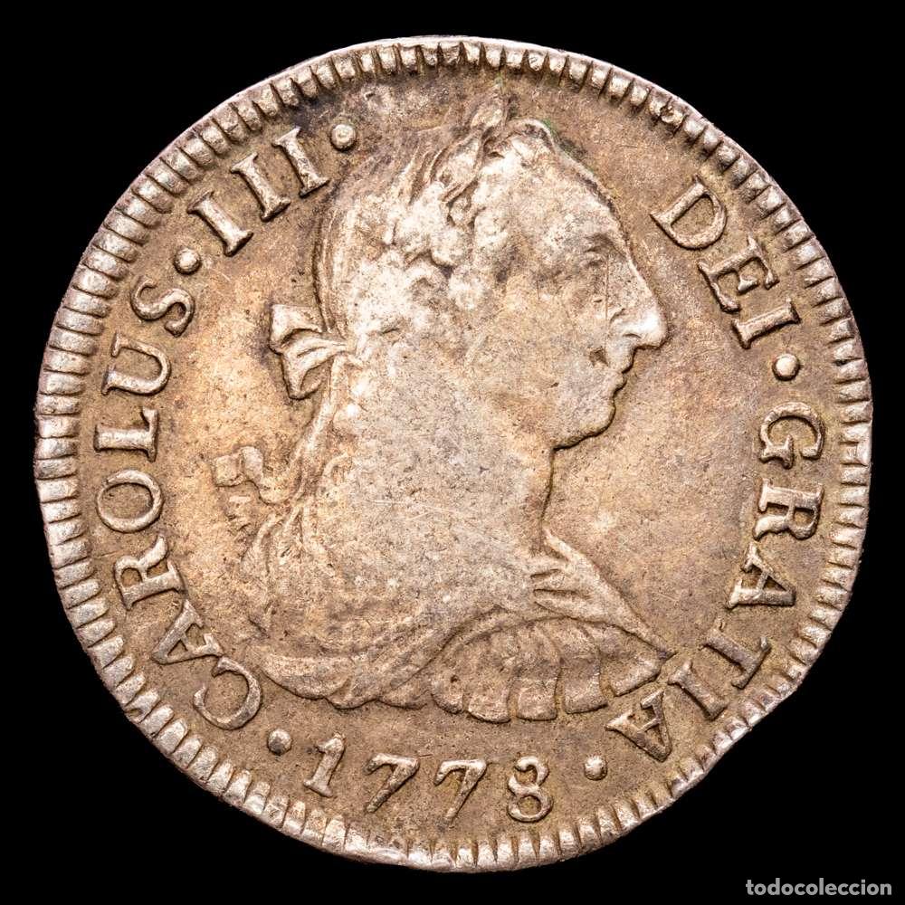 Material numism&aacute;tico: Carlos III (1759-1788). 2 reales. 1778. M&eacute;xico. FF. (Cal-1345). Ag. 6,69 gramos. MBC. Suave tono.