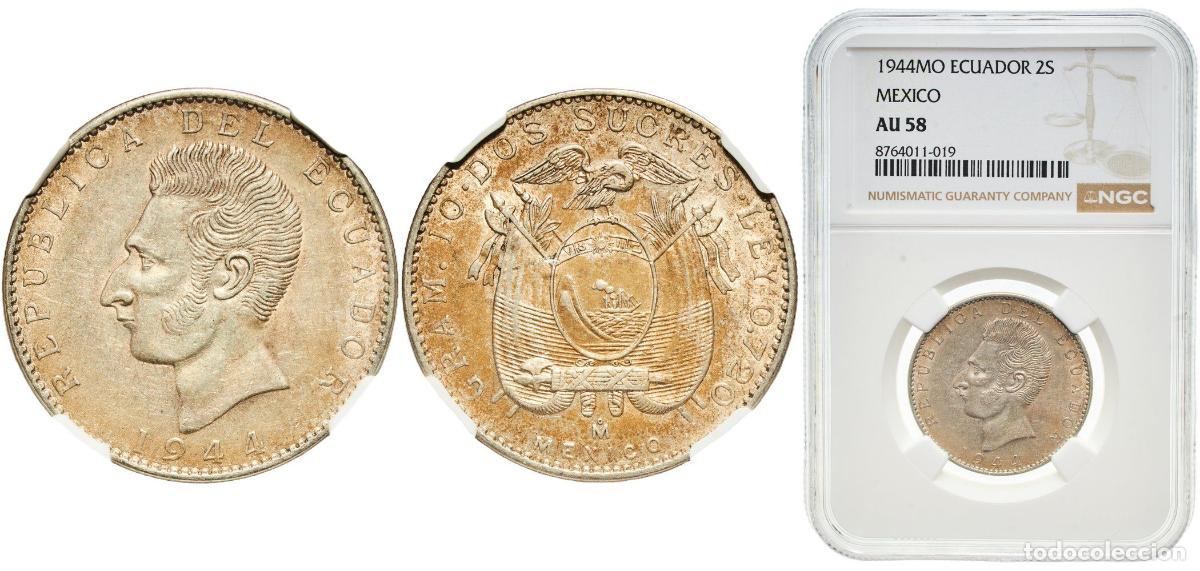 Material numism&aacute;tico: Ecuador Republic 1944 Mo 2 Sucres Silver (.720) Casa de Moneda de M&eacute;xico Mint (1000000) 10g NGC AU