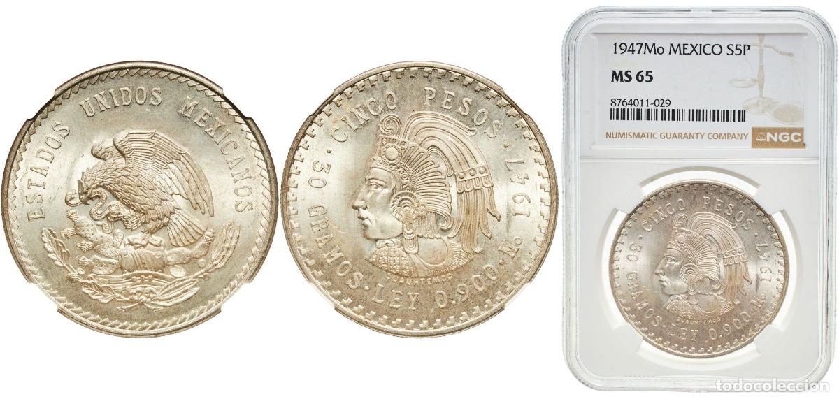 Material numism&aacute;tico: Mexico United Mexican States 1947 Mo 5 Pesos Silver (.900) Casa de Moneda de M&eacute;xico Mint (5110000)