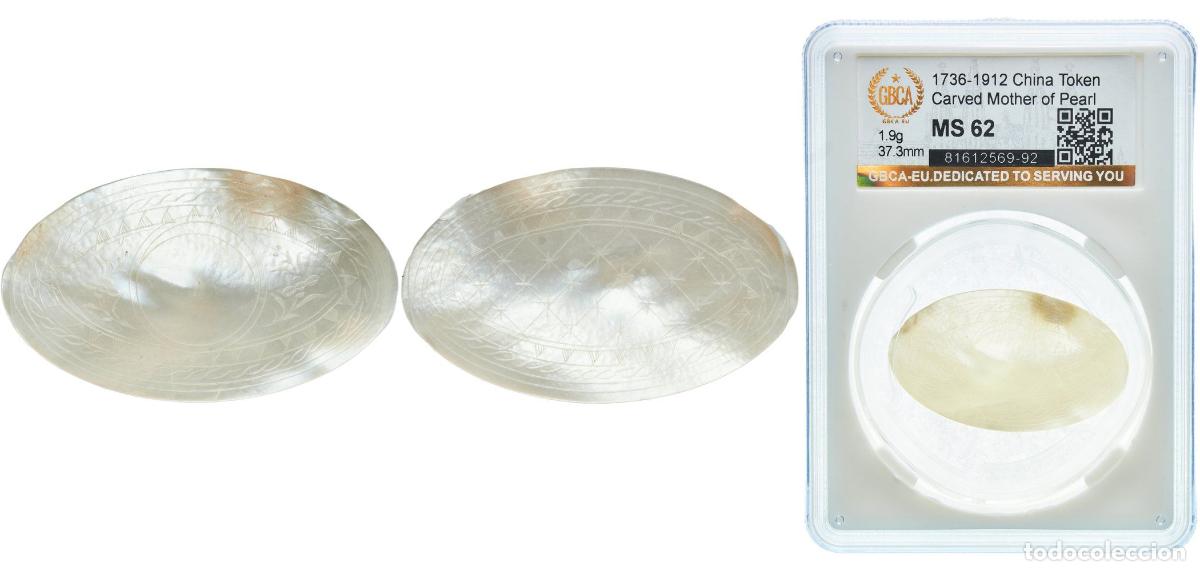 Material numism&aacute;tico: China Qing dynasty ND (1736-1912) Token - Carved Mother of Pearl Shell 1.9g GBCA MS
