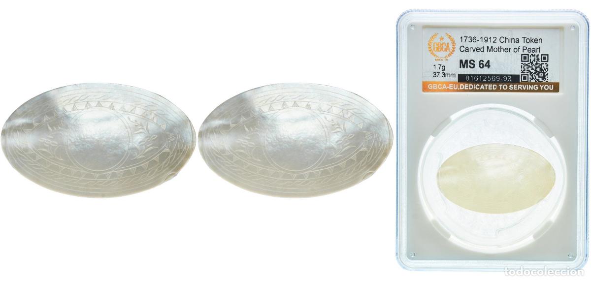 Material numism&aacute;tico: China Qing dynasty ND (1736-1912) Token - Carved Mother of Pearl Shell 1.7g GBCA MS