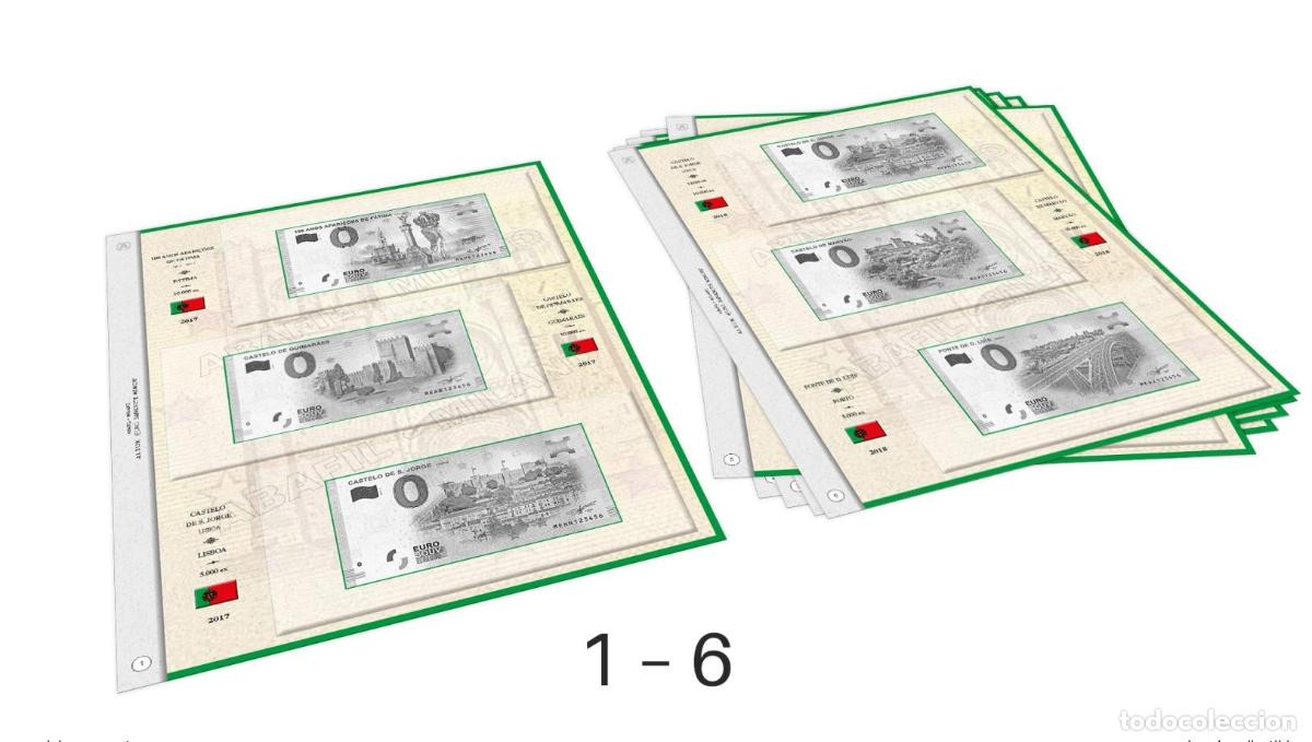 Numismatic Material: ABAFIL 6 hojas (2017 + 1/2018) para entradas Souvenir Portugal de 0&euro;