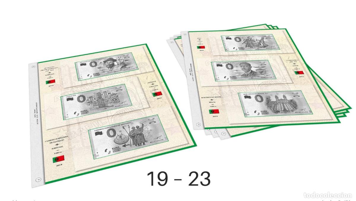 Numismatic Material: 5 hojas ABAFIL (2/2019) para entradas Souvenir Portugal de 0&euro;